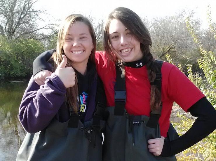 two girls standing together